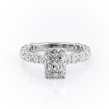 Radiant Cut Moissanite Stone Engagement Set Shoulders Ring With Hidden Halo