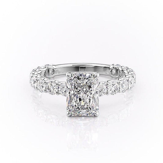 Radiant Cut Moissanite Stone Engagement Set Shoulders Ring With Hidden Halo