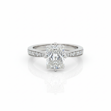 Radiant Cut Moissanite Stone Set Shoulders Engagement Ring With Milgrain Edge