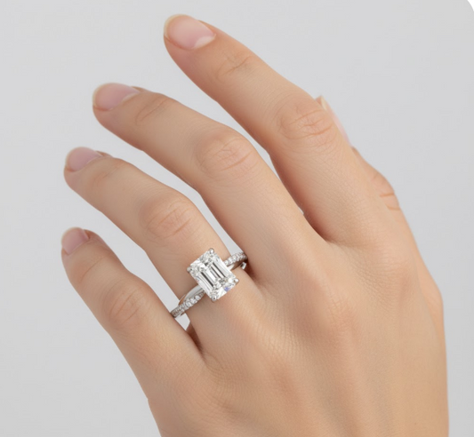 Radiant Cut Moissanite Engagement Twisted Shoulder Set Ring With Hidden Halo