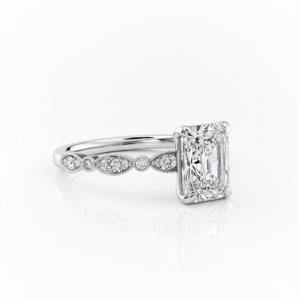 Radiant Cut Vintage Design, Moissanite Engagement Ring
