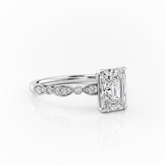 Radiant Cut Vintage Design, Moissanite Engagement Ring