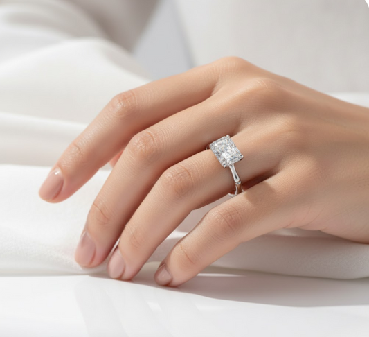 Radiant Cut With Hidden Halo Moissanite Engagement Ring