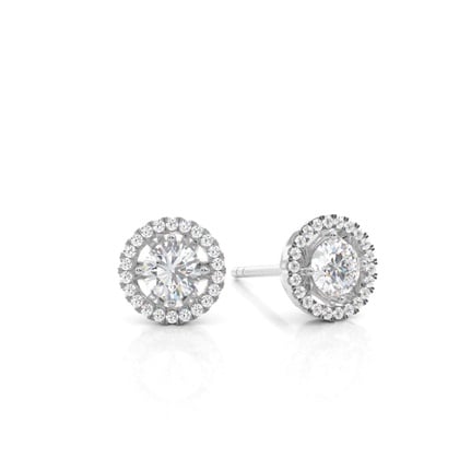 Round Cut Moissanite Earring Halo Style 4 Prong Setting