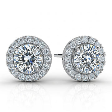 Round Cut Moissanite Earring Halo Style 4 Prong Setting