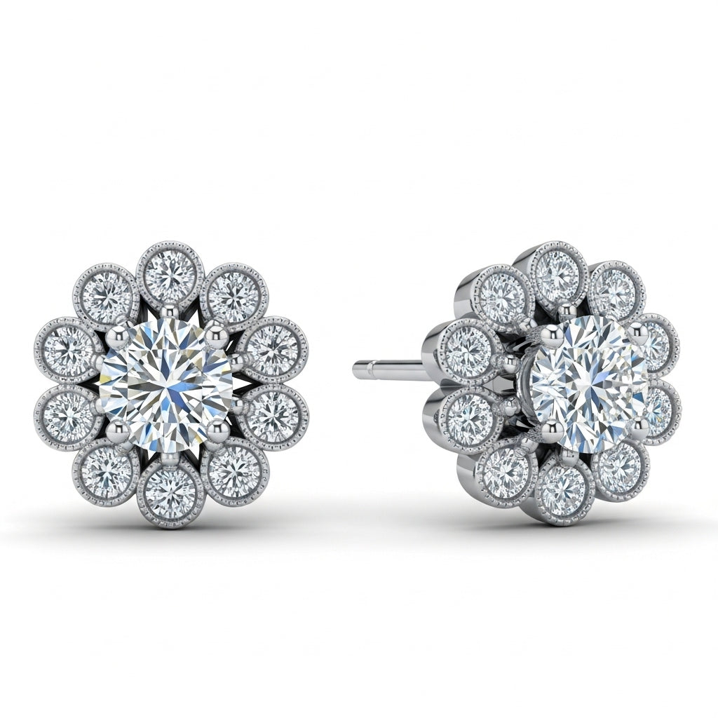 Round Cut Moissanite Earring Halo Style