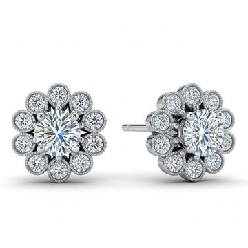 Round Cut Moissanite Earring Halo Style
