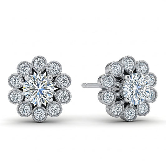 Round Cut Moissanite Earring Halo Style