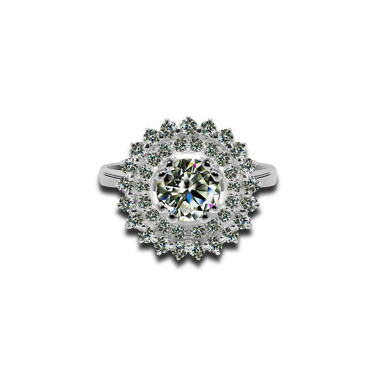 Round Cut Moissanite Engagement Ring, Double Halo