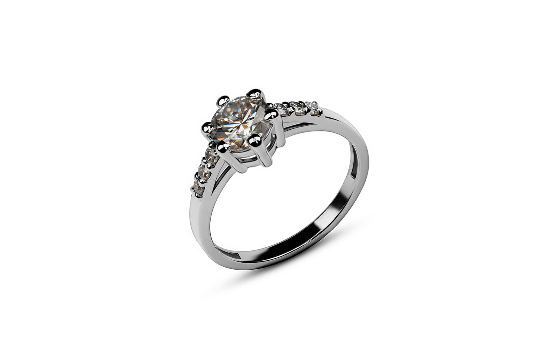 Round Cut Moissanite Engagement Ring with Accent Stones