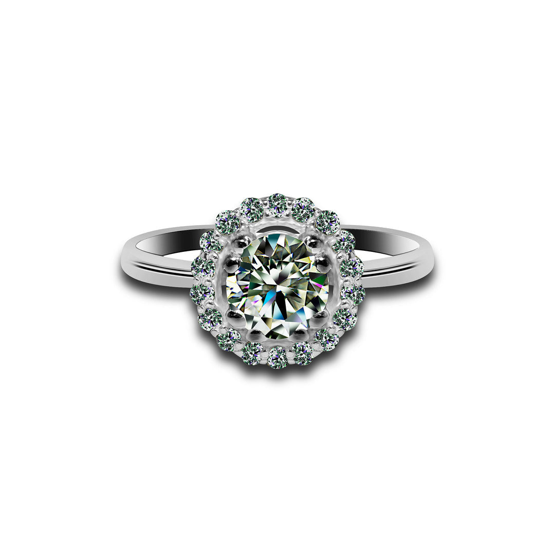 Round Cut Moissanite Engagement Ring with Classic Halo Setting