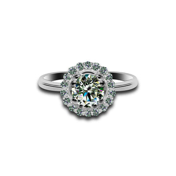 Round Cut Moissanite Engagement Ring with Classic Halo Setting