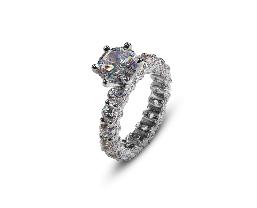 Round Cut Moissanite Engagement Ring with Full Eternity Band