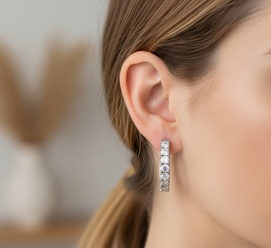 Round Cut Moissanite Hoop Earrings, Petite Huggie