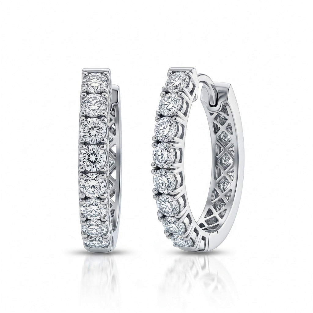 Round Cut Moissanite Hoop Earrings, Petite Huggie