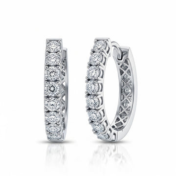 Round Cut Moissanite Hoop Earrings, Petite Huggie