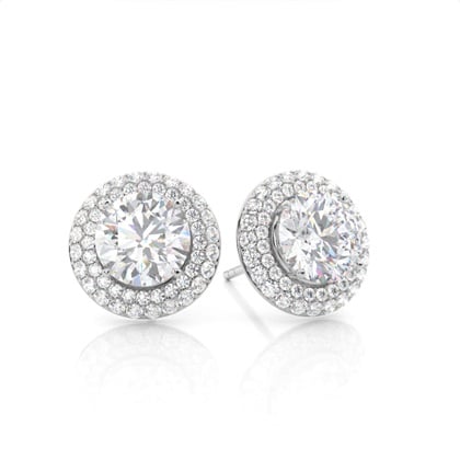 Round-Cut Moissanite Stud Earrings Double Halo Style 