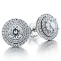 Round-Cut Moissanite Stud Earrings Double Halo Style 