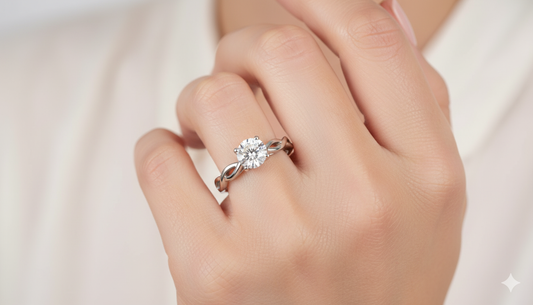 Round Cut Full Eternity Moissanite Wedding Ring, Migrain Edge