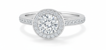 Round Cut Moissanite Engagement Ring, Tiffany Style Classic Halo Design