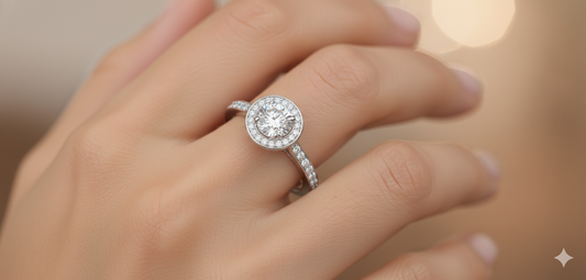 Round Cut Moissanite Engagement Ring, Tiffany Style Classic Halo Design