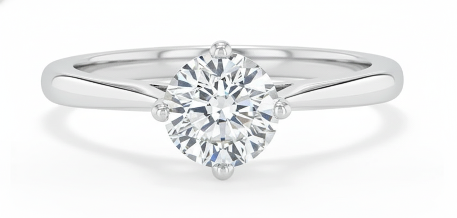 Round Cut Moissanite Engagement Ring, Classic Band Design Style