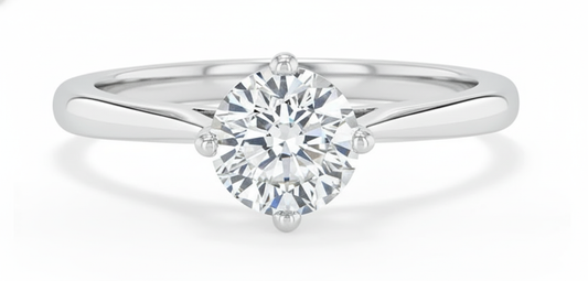 Round Cut Moissanite Engagement Ring, Classic Band Design Style