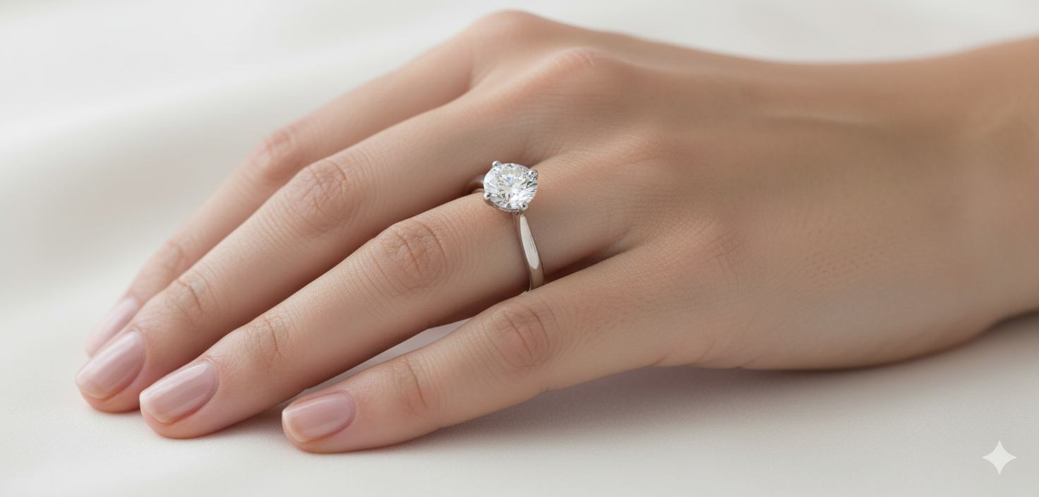 Round Cut Moissanite Engagement Ring, Classic Band Design Style