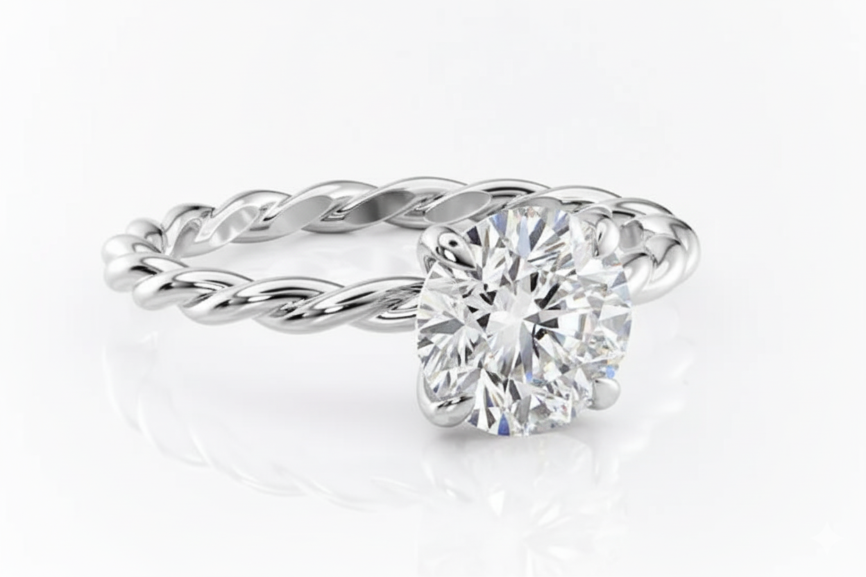 Round Cut Moissanite Engagement Ring, Classic Design Style