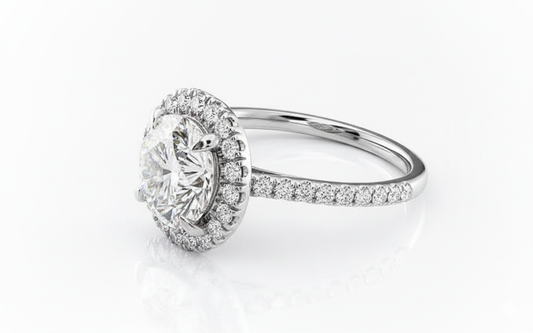 Round Cut Moissanite Engagement Ring, Classic Halo Design