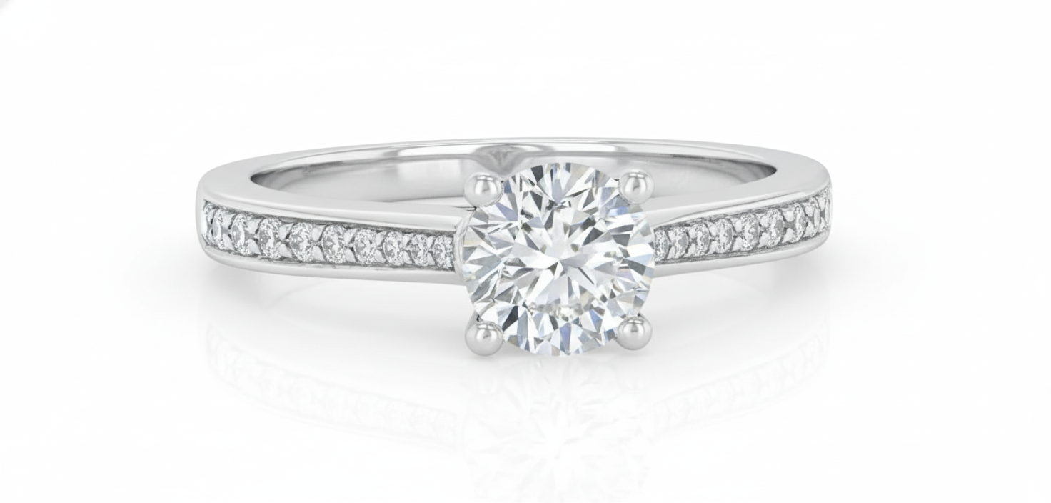 Round Cut Moissanite Engagement Ring, Classic Halo Ring Design Style