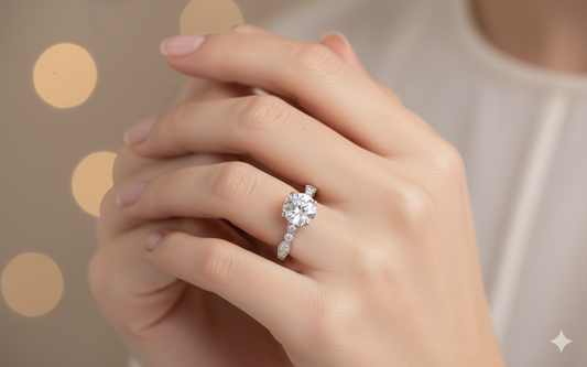 Round Cut Moissanite Engagement Ring, Classic Vintage Design