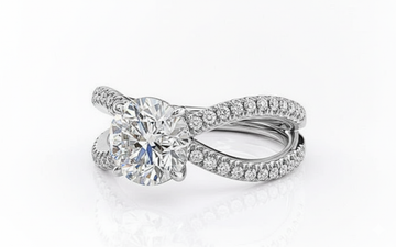 Round Cut Moissanite Engagement Ring, Criss-Cross Design Style
