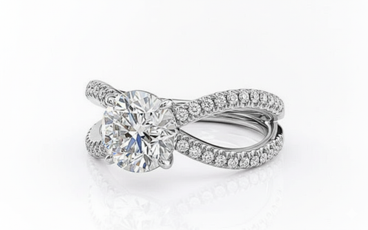 Round Cut Moissanite Engagement Ring, Criss-Cross Design Style