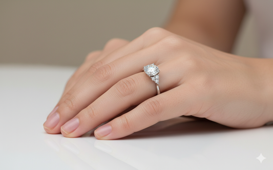 Round Cut Moissanite Engagement Ring, Delicate Vintage Style Design