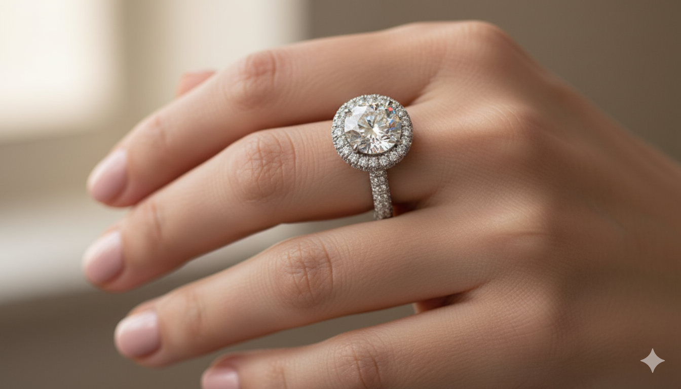 Round Cut Moissanite Engagement Ring, Full Set Design Style