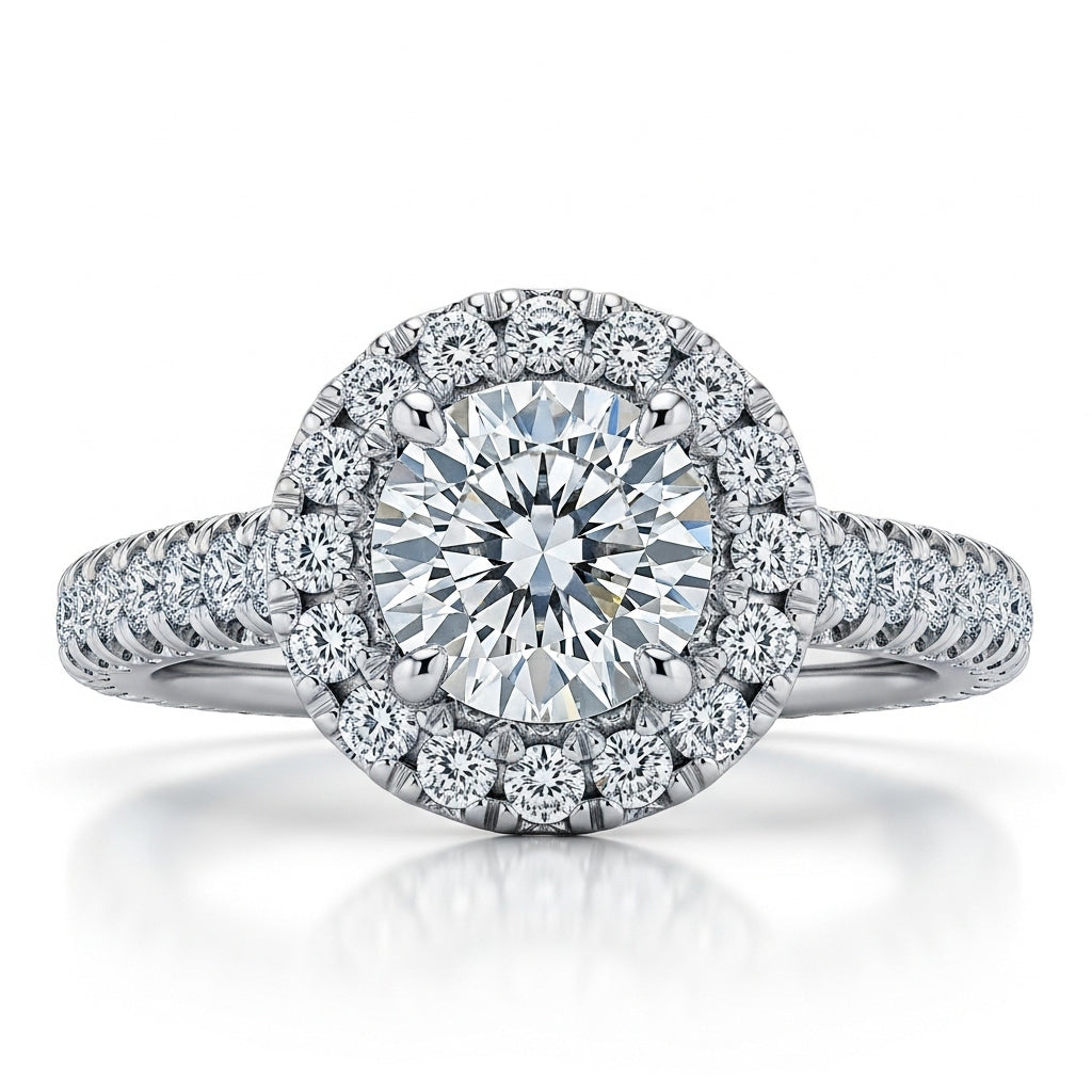 Round Cut Moissanite Engagement Ring, Full Set Design Style