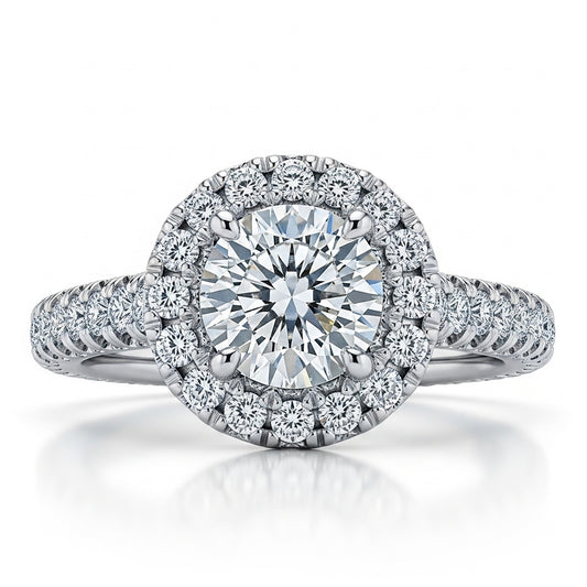 Round Cut Moissanite Engagement Ring, Full Set Design Style