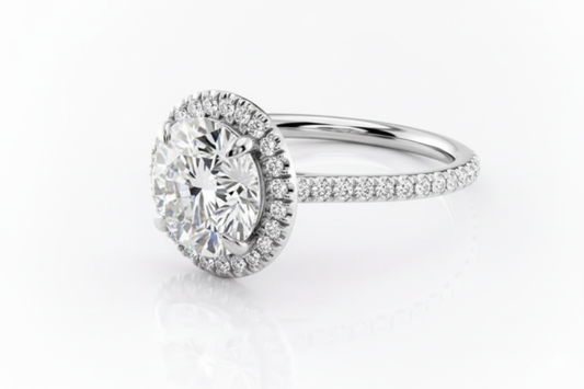 Round Cut Moissanite Engagement Ring, Halo Design with Hidden Halo