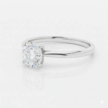 Round Cut Moissanite Engagement Ring, Hidden Halo Detail Design