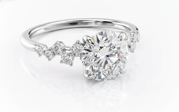 Round Cut Moissanite Engagement Ring, Hidden Halo Ring Style Design