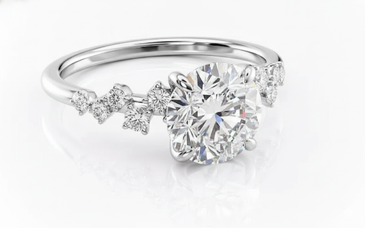 Round Cut Moissanite Engagement Ring, Hidden Halo Ring Style Design