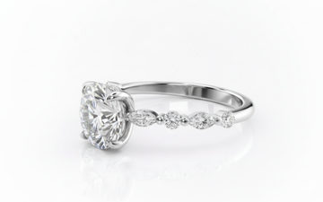 Round Cut Moissanite Engagement Ring, Hidden Halo Style Ring Design