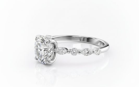 Round Cut Moissanite Engagement Ring, Hidden Halo Style Ring Design