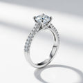 Round Cut Moissanite Engagement Ring, Pave Set Shoulder Style