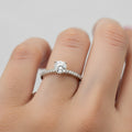 Round Cut Moissanite Engagement Ring, Pave Set Shoulder Style