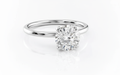 Round Cut Moissanite Engagement Ring, Plain Band With Hidden Halo Setting