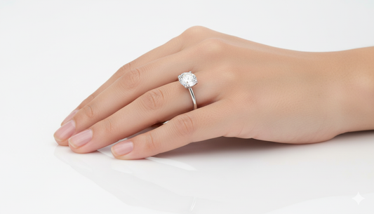 Round Cut Moissanite Engagement Ring, Plain Band With Hidden Halo Setting