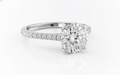 Round Cut Moissanite Engagement Ring, Shoulder Set With Hidden Halo Design
