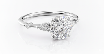 Round Cut Moissanite Engagement Ring, Stone Set Shoulders Style